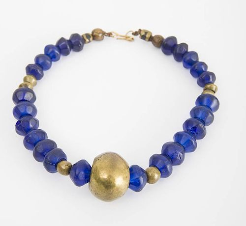 Gilt-Metal and Glass Beaded Necklace, a Gilt-Metal, Simulated Lapis Lazuli and Beaded Necklace, a Gilt-Metal and Colored Beaded Necklace, a Gilt-Metal
