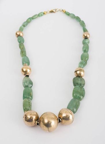 Tumbled Emerald and Gold-Filled Beaded Necklace