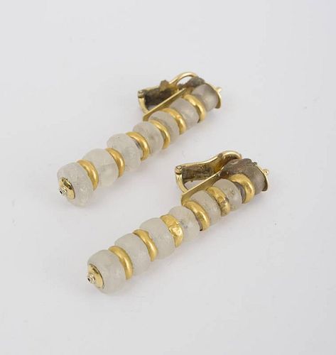 18k Yellow Gold and Glass Bead Ear Clips