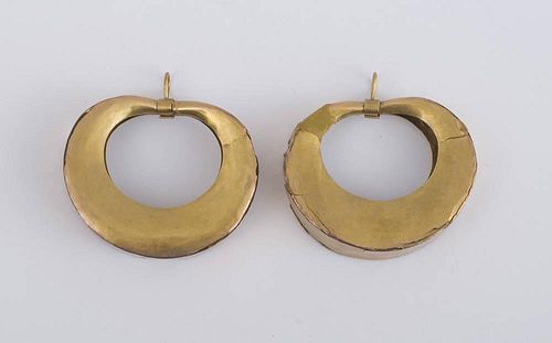 Pair of South American Archaeological 14k Gold Earrings