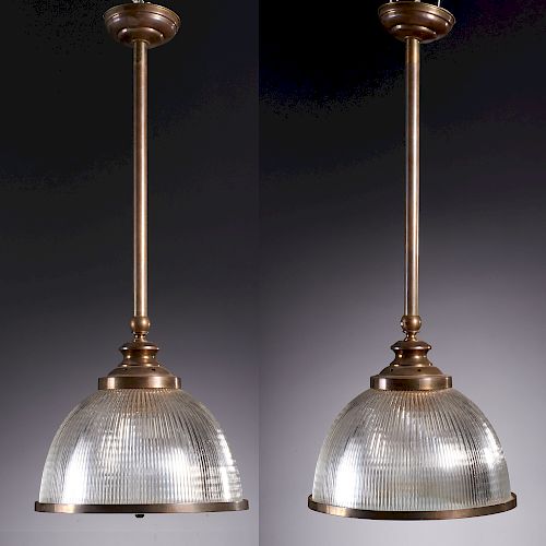 Pair French industrial style Holophane lights