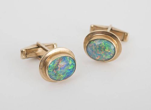 Pair of Black Opal and Gold Cufflinks, 9k