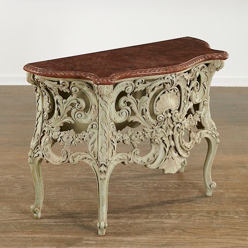Louis XV painted wood bombe console