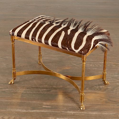 Directoire style brass zebra hide bench