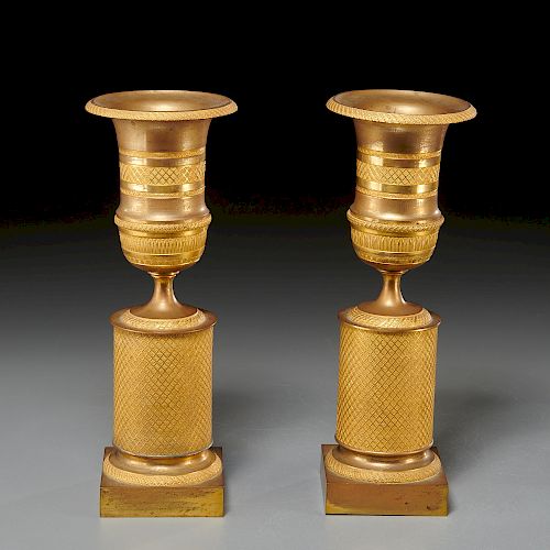 Pair Empire style gilt bronze cabinet urns