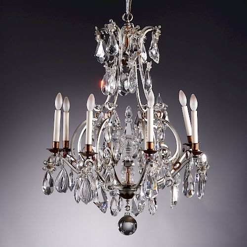 Belle Epoque silvered bronze 8-arm chandelier