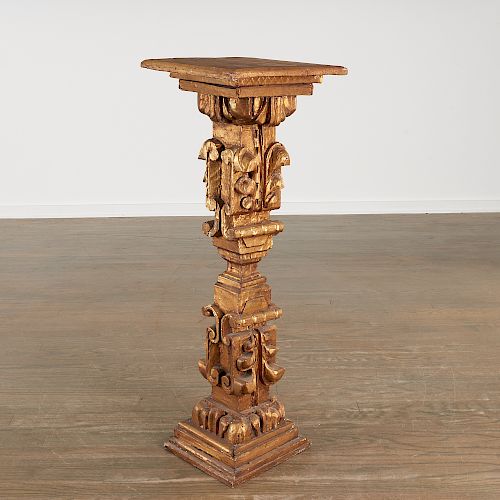 Spanish Baroque carved giltwood pedestal