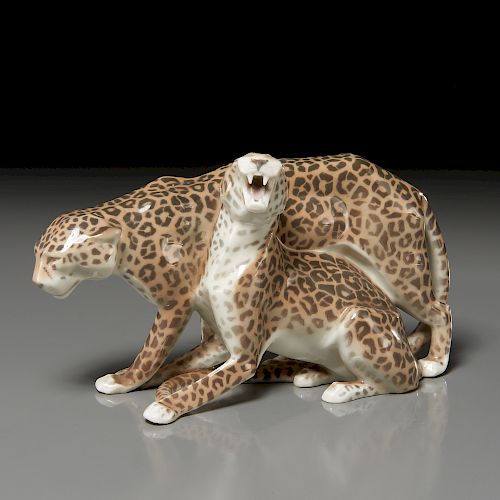 KPM Porcelain leopard figural group, c. 1910