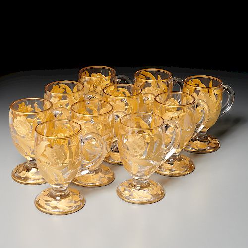 (10) Art Nouveau intaglio cut gilt glass cups