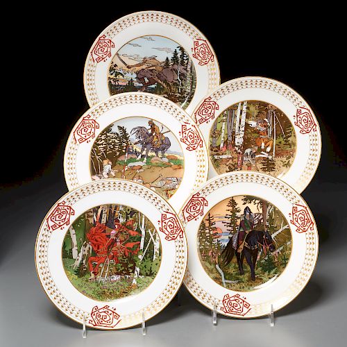(5) Kornilov Bros. "Fairy Tale" plates for Tiffany