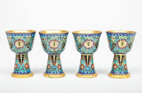 Four Chinese Cloisonn‚ on Gilt-Metal Bell-Form Cups
