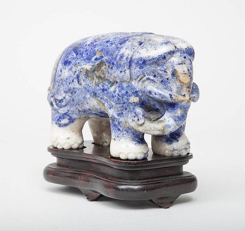 Chinese Carved Azurite Figure of an Elephant