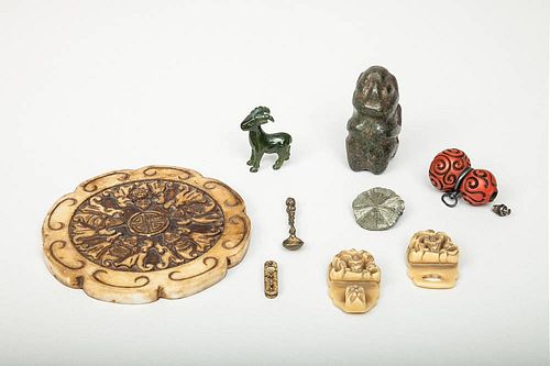 Chinese Relief Carved Hardstone Octafoil Disc and Seven Other Articles