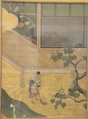Chinese painting on paper, early painted section of a screen framed under glass, 17th century or later, sight size 21 3/4" x 16 1/4".