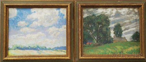 Albert Van Nesse Greene (American, 1887-1971)      Two Landscapes: Field with House and Trees