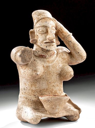 Jalisco Ameca Pottery Seated Female Figure w/ Bowl