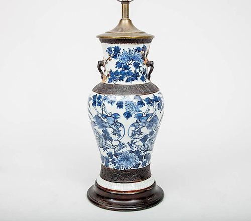 Chinese Blue and White Porcelain Vase, Mounted as a Lamp