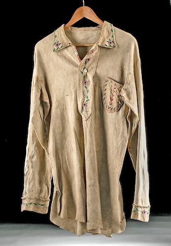 19th C. Native American Santee Sioux Beaded Hide Shirt