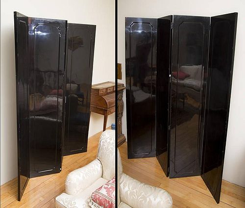 Chinese Black Lacquer Eight-Panel Screen, Modern