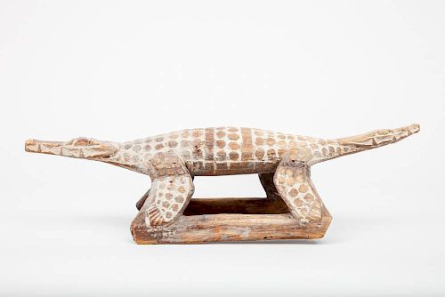 African Carved Wood Figure of a Double-Headed Alligator