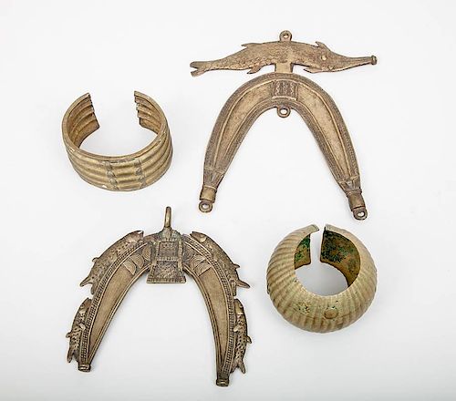 Two African Bronze Neck Ornaments and Two African Bronze Bracelets