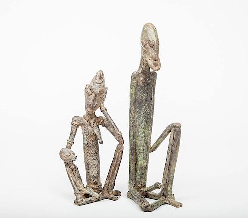 African Bronze Figure Group of a Mother and Child and a Bukino Fasso Seated Man