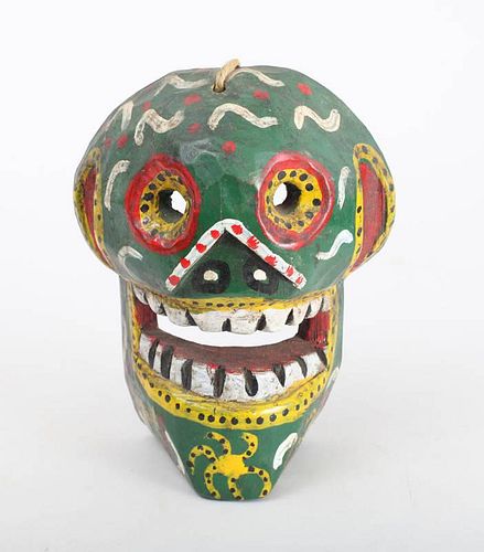 Latin American Carved and Painted Grotesque Mask