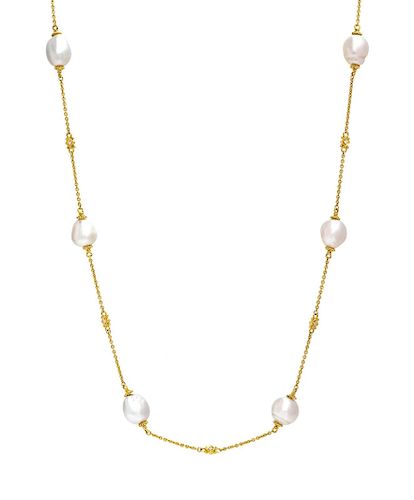 Judith Ripka, Cultured Baroque Pearl and Diamond Necklace