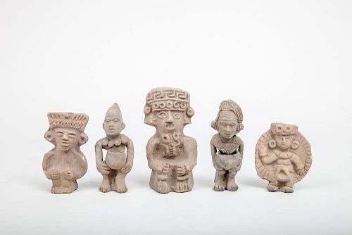 Large Group of Pre-Columbian Style Pottery Flat Figures and Mask Heads