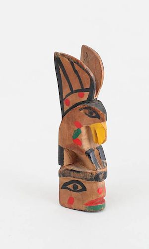 Northwest Coast Carved and Painted Wood Miniature Totem