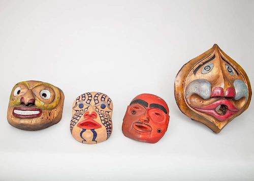 Four Northwest Coast Carved and Painted Wood Face Masks