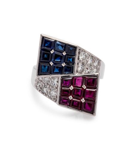 Oscar Heyman & Brothers, Platinum, Ruby and Sapphire Ring
