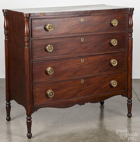 New England Sheraton mahogany chest of drawers, ca. 1815, 41'' h., 42 1/2'' w.