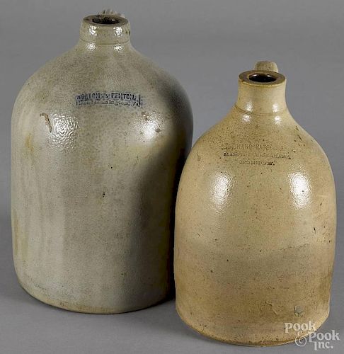 Two salt glazed stoneware jugs, 19th c., one marked Norton & Fenton/ East Bennington, Vt, 11'' h.