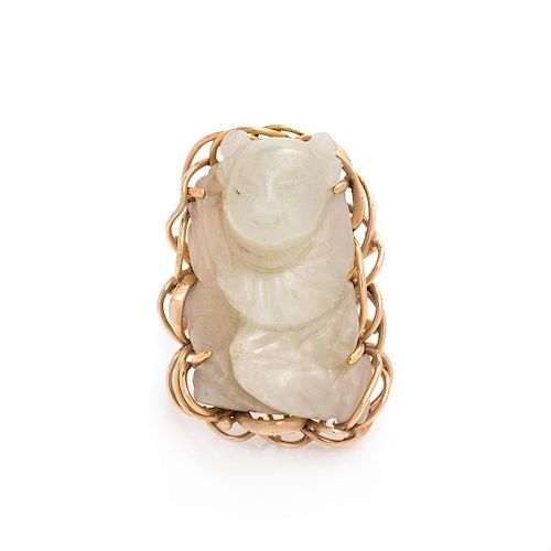 Carved White Jade Ring