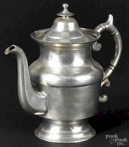 Roswell Gleason pewter teapot, 19th c., marked on base, 8 1/2'' h.