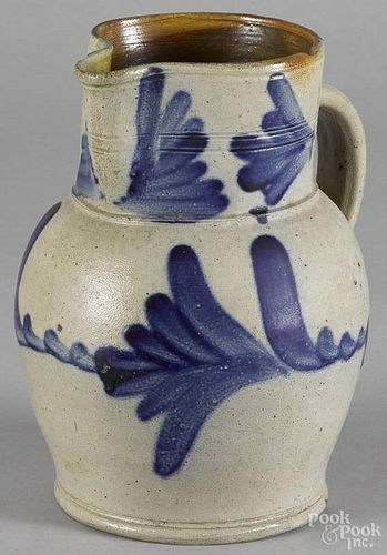 Pennsylvania Remmey type stoneware pitcher, 19th c., with cobalt decoration, 10'' h.