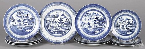 Eleven Chinese export porcelain canton plates, 19th c., 7'' - 10'' dia.