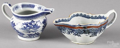 Chinese export porcelain canton creamer, 19th c., 3 3/4'' h., together with a gravy boat