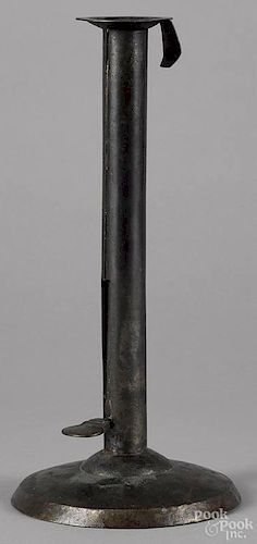Tin hogscraper candlestick, 19th c., 12'' h.