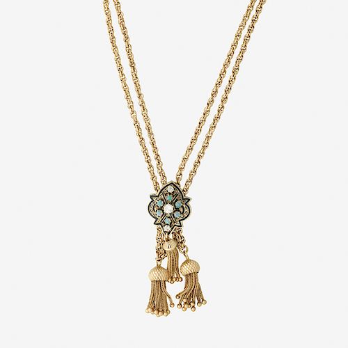 VICTORIAN REVIVAL YELLOW GOLD LARIAT NECKLACE