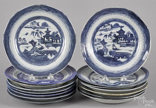 Fifteen Chinese export canton porcelain plates, 19th c., approx. 8 3/4'' dia.