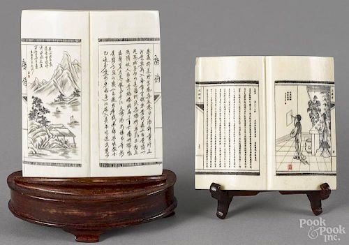 Two Oriental carved ivory calligraphy books, ca. 1900, 3 1/2'' x 2 7/8'' and 2 3/4'' x 3''.