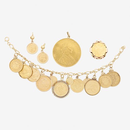 GROUP OF YELLOW GOLD COIN JEWELRY