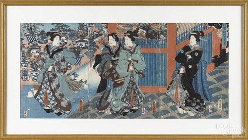 Japanese woodblock, by Toyokuni, 13'' x 29''.