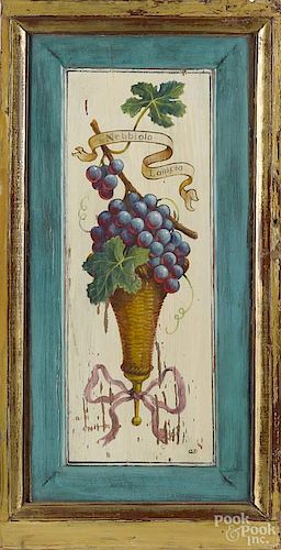 Continental painted raised panel, 20th c., with a grape bunch, frame - 27 1/2'' x 13 1/2''.