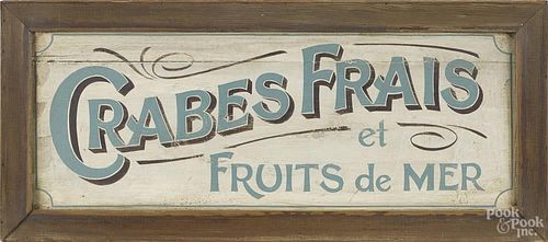 French painted trade sign for fresh crabs, 11 3/4'' x 26 3/4''.