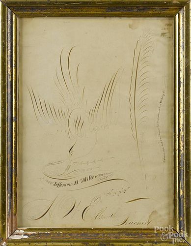 Calligraphy award drawing, dated 1860, signed Ellsworth, 13'' x 9 1/2''.