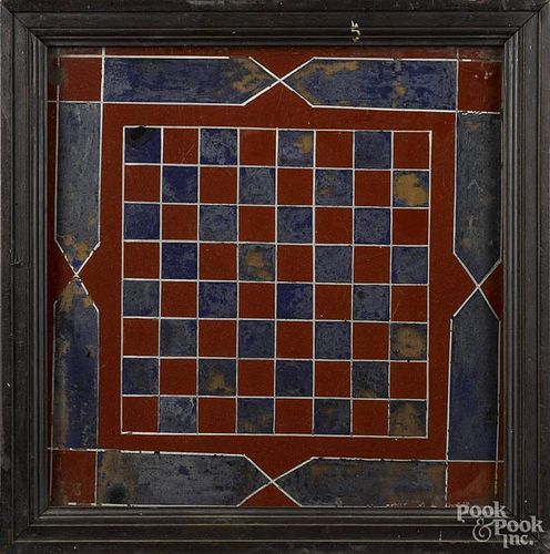 Reverse painted gameboard, 17 3/4'' x 17 3/4''.