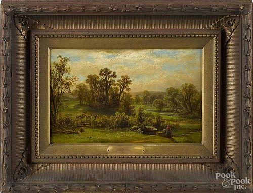 American oil on canvas landscape, 19th c., 8'' x 12''.